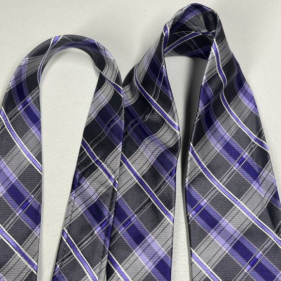 Pronto Uomo Couture Silk Tie Purple Gray Plaid Mens Handmade Necktie 3 1/4"X60" - Picture 4 of 9